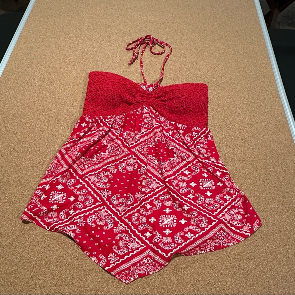 No Boundaries Red and White Bandana Halter Top